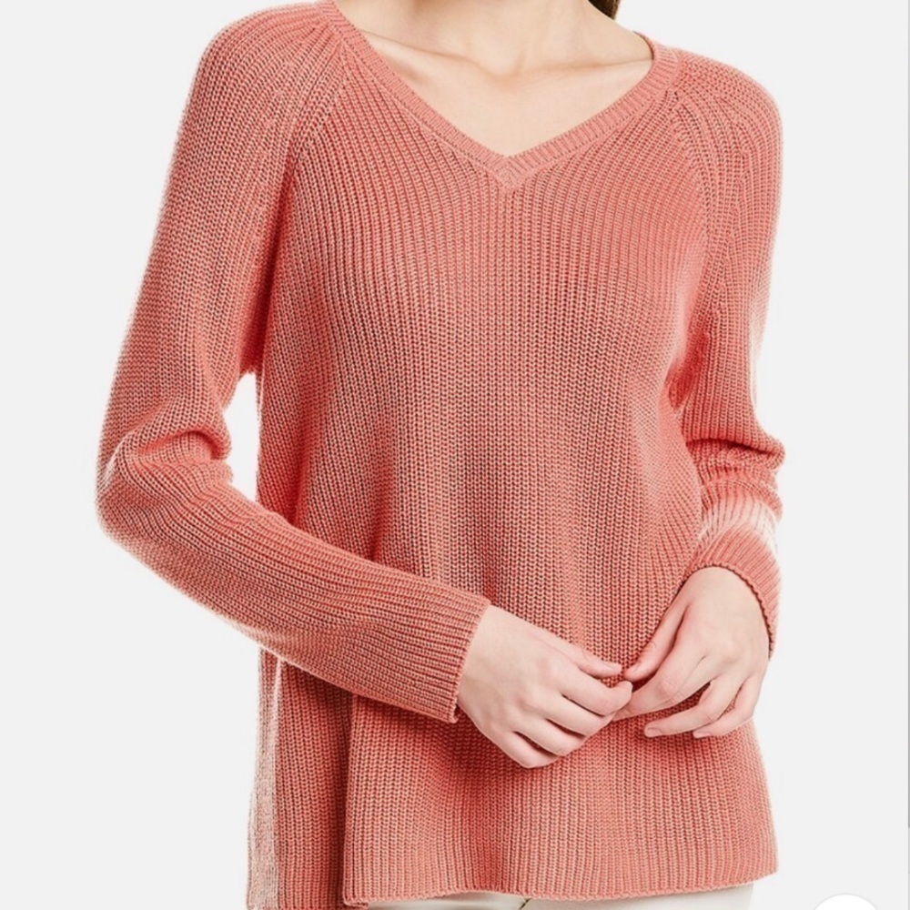 Eileen Fisher Raglan Sleeve Knit V-Neck Pullover Sz Lg Persimmon